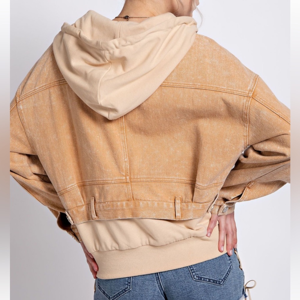 Easel Tan Denim Hoodie Jacket - Picture 3 of 6